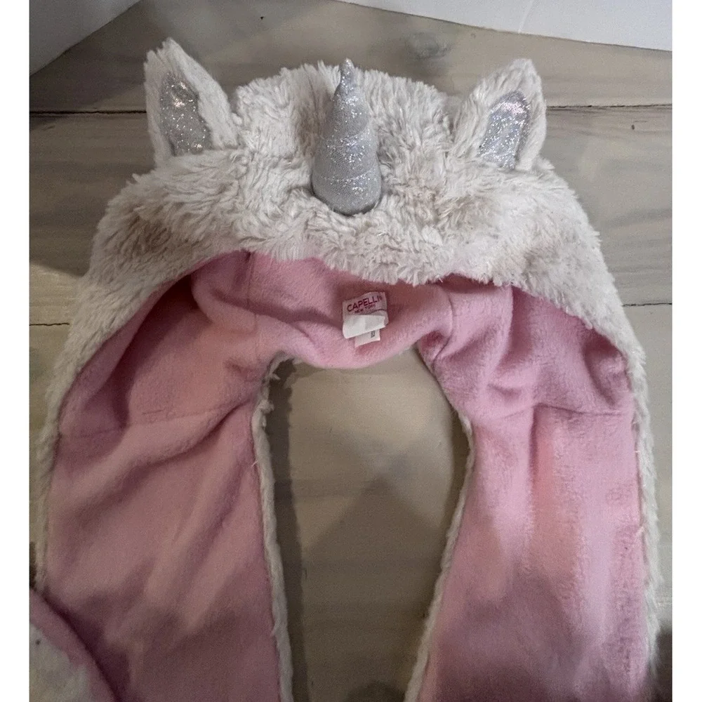 Capelli New York‎ Unicorn Hat Scarf Mittens Set Faux Fur Pink Girls Furry One Sz